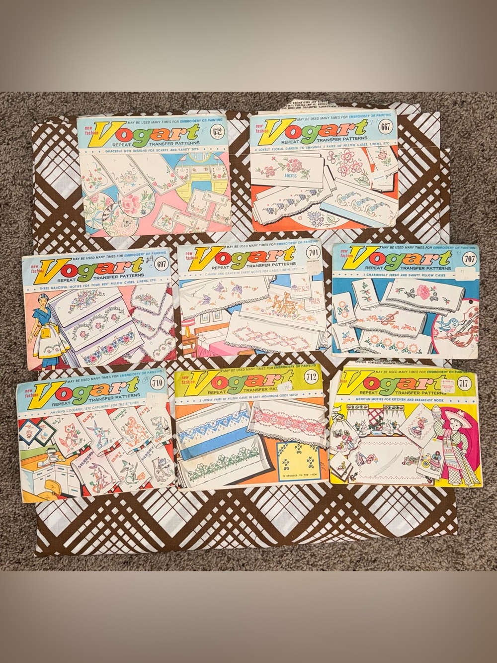 Vintage Vogart Embroidery Transfer Patterns Lot of 8 Used 1950s 60s Sewing Craft